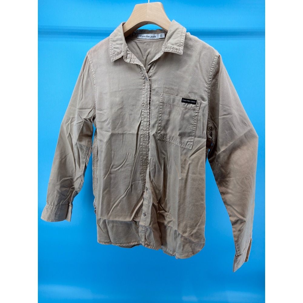Calvin Klein Jeans Tan Cotton Twill Button Down Shirt Small Khaki Long Sleeve